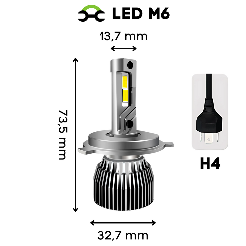 Żarówki LED M6 - H4 CANBUS HOMOLOGACJA ( 9-68V / 6800K Białe / 130W / 26'000 LM ) 2 sztuki