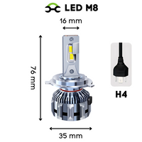 Żarówki LED M8 - H4 CANBUS HOMOLOGACJA ( 9-68V / 6800K Białe / 150W / 35'000 LM ) 2 sztuki