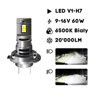 ŻARÓWKI LED V1 - H7 HOMOLOGACJA ( 9-16V / 6000K Biały / 60W / 20'000 LM) 2 sztuki